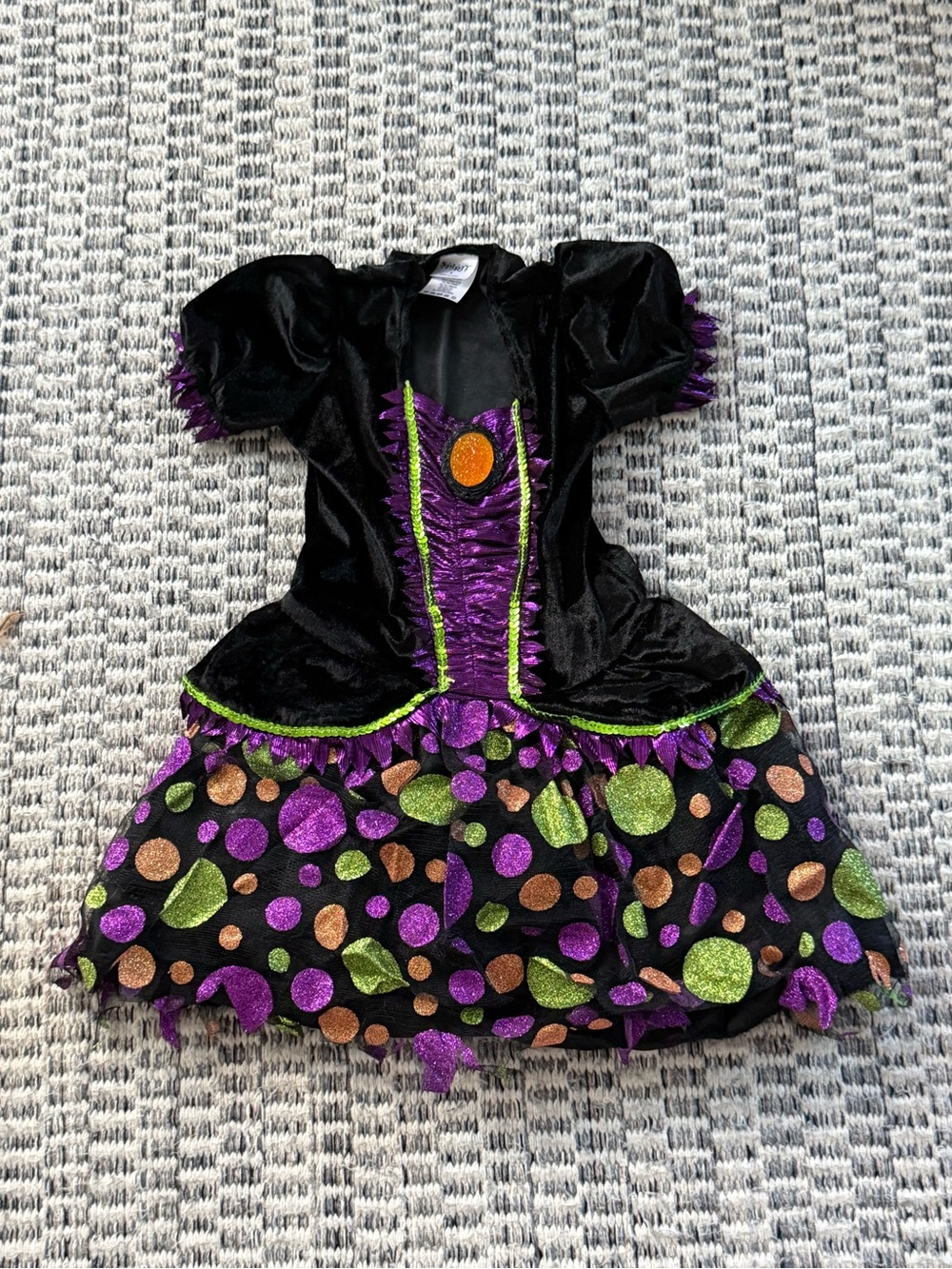 Girls Black and Purple Witch Costume Dress with Green Accents Size small